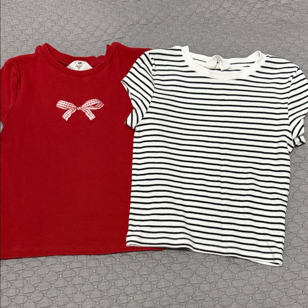 H&M red and Striped Kids cropped T-Shirts